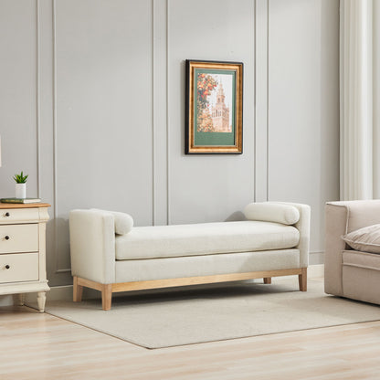Upholstered End Of Bed Bench With Arms & 2 Bolsters For Bedroom