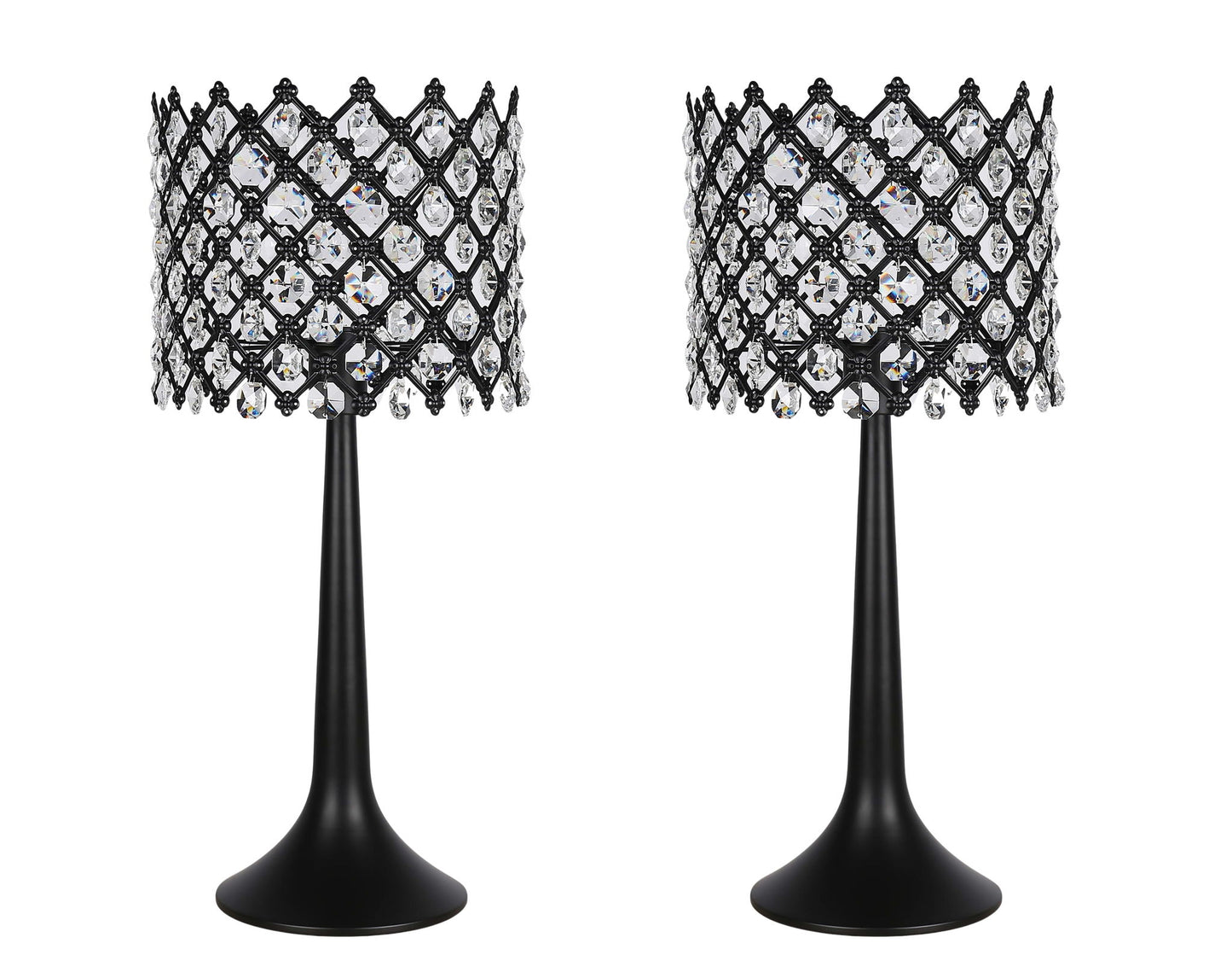 "Crystal Lattice Radiance" Metal And Crystal Table Lamp (Set of 2) - Matt Black / Clear Crystal