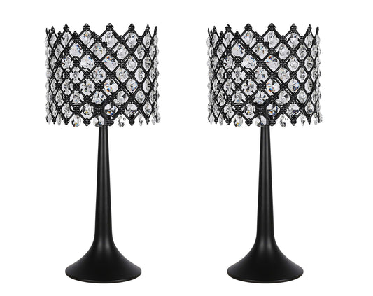 "Crystal Lattice Radiance" Metal And Crystal Table Lamp (Set of 2) - Matt Black / Clear Crystal