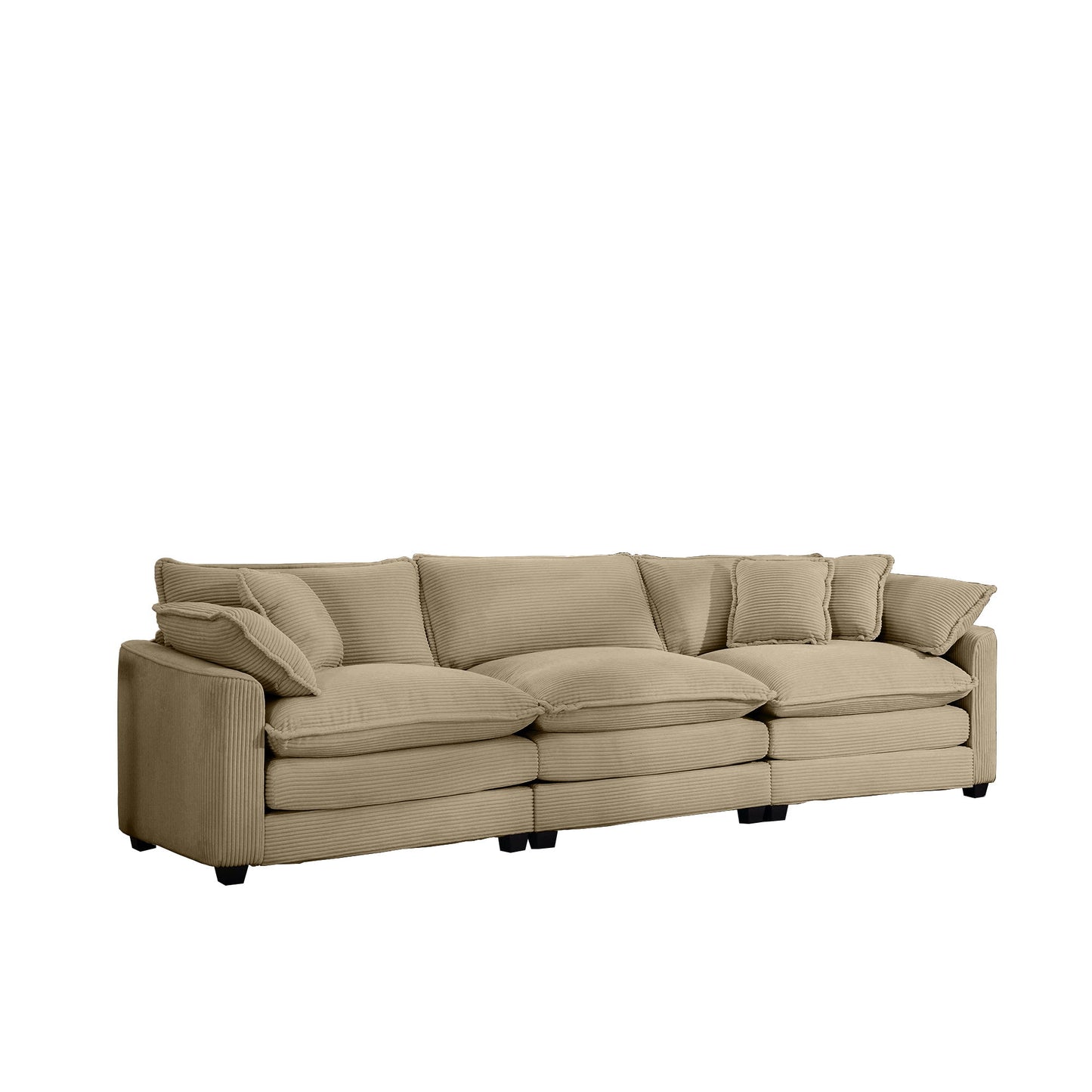Mid-Century Modern 3 Seater Sectional Sofa With Arm And Throw Pillows