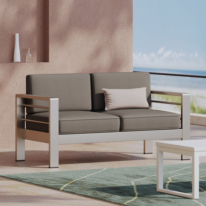 Outdoor Aluminum Loveseat With Cushion - Gray