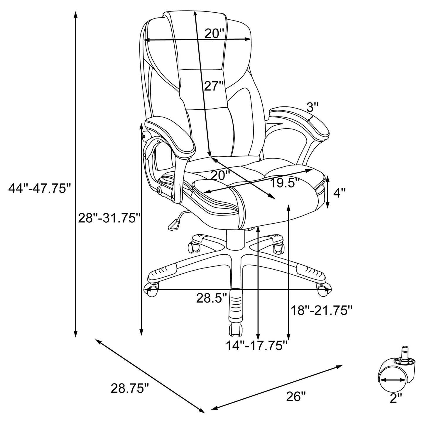 Swivel Office Chair With Armrests, Adjustable Height - Brown