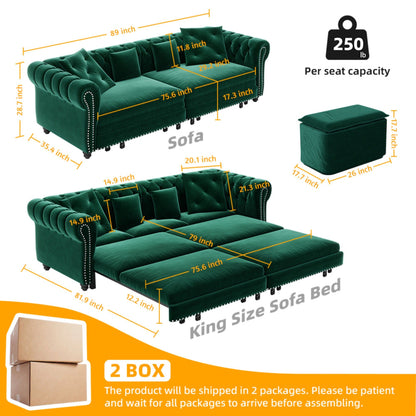 3 In 1 Pull Out Convertible Sleeper Sofa Bed, King Size, Chaise Lounge