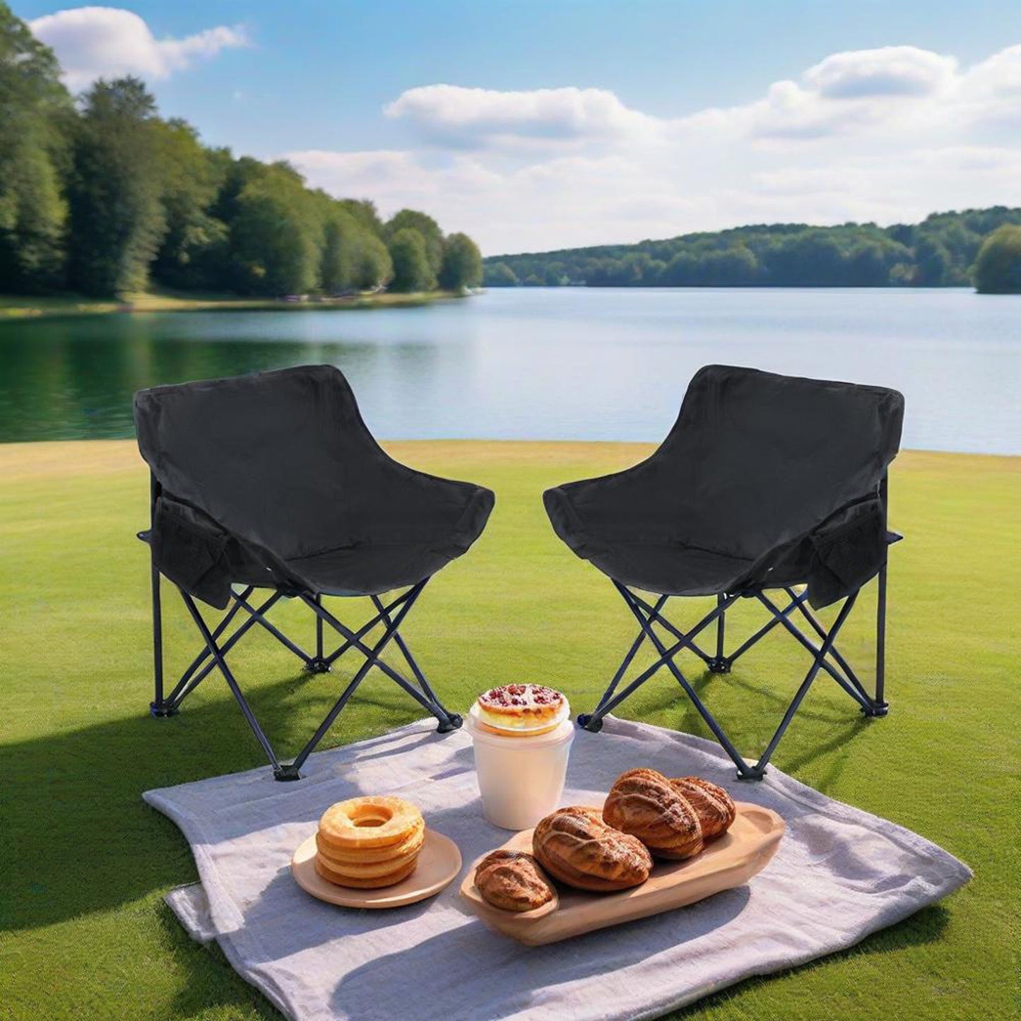 Portable Folding Camping Chairs With Carry Bag (Set of 2)