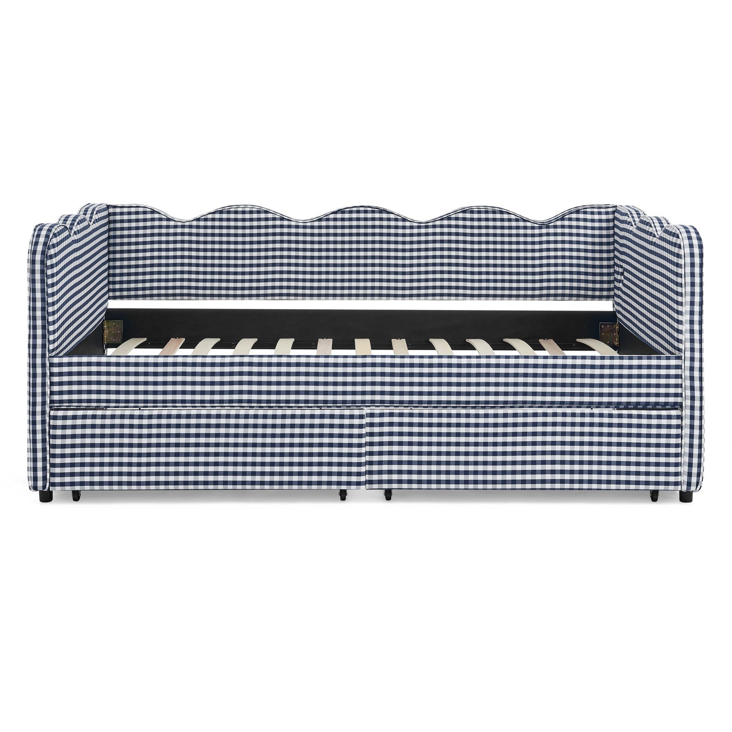 Gingham Daybed With USB Charging Port, Wave-Shaped Design