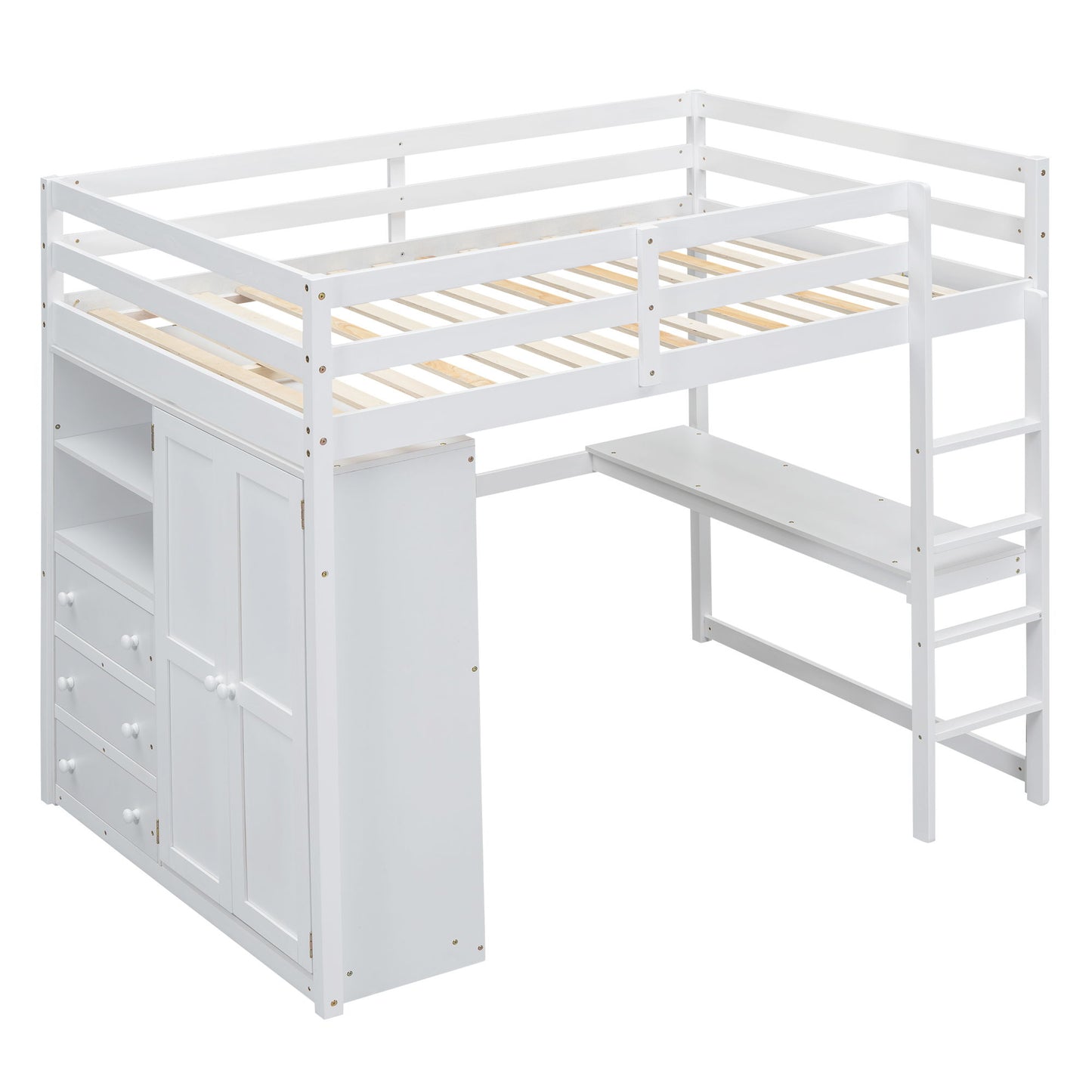 Loft Bed With Built In Wardrobe, Shelves And Drawers
