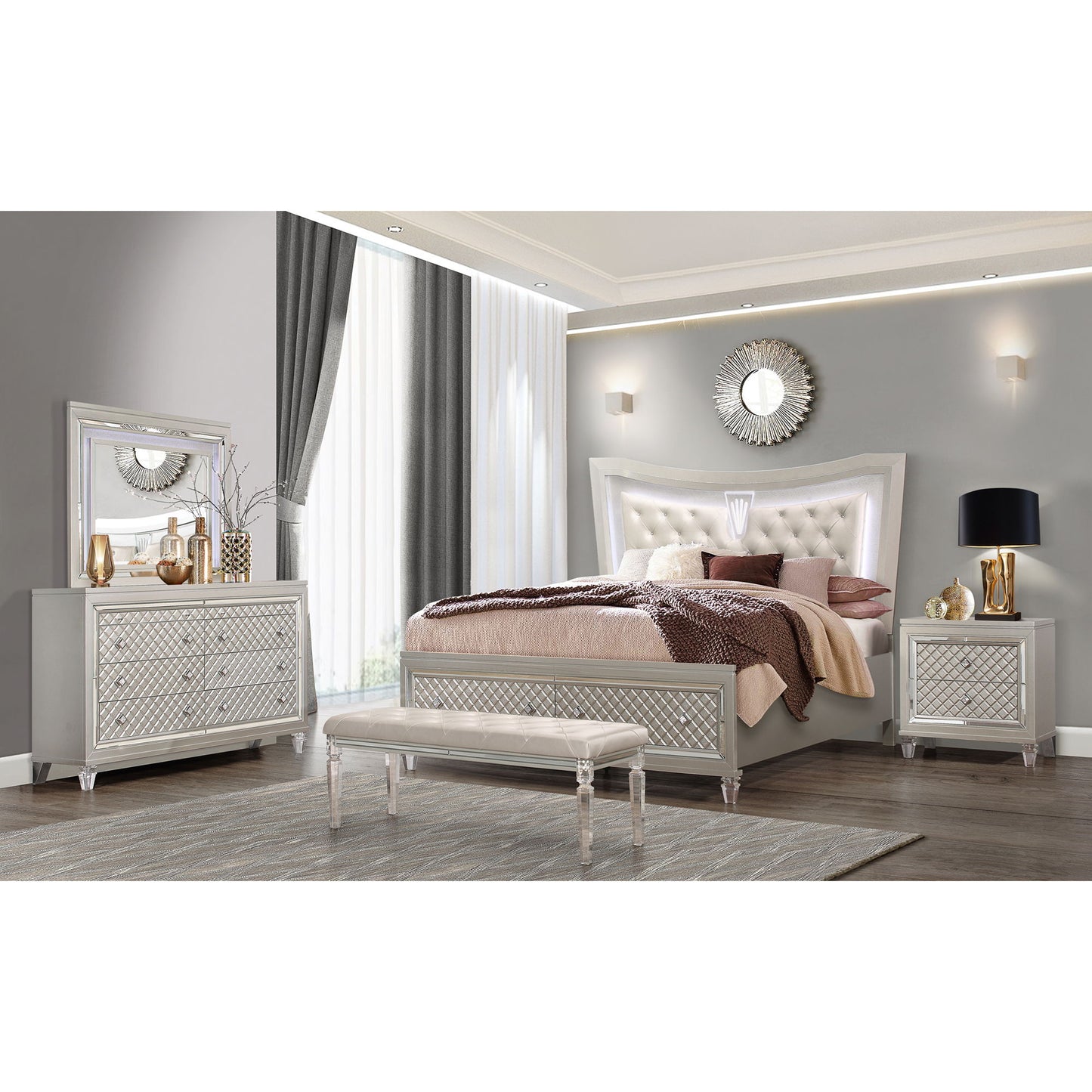 Cross - Glam Mirror With LED - Champagne