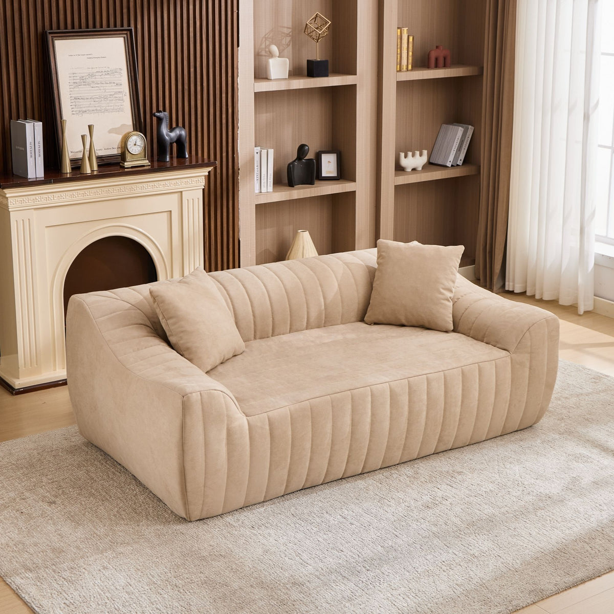 Oversized 2 Seater Loveseat With 2 Decor Throw Pillows, Deep Seat Sofa For Living Rooms