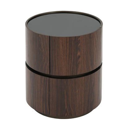 Elegant Italian High Grade Double Layer Storage Round Side Table - Brown / Black