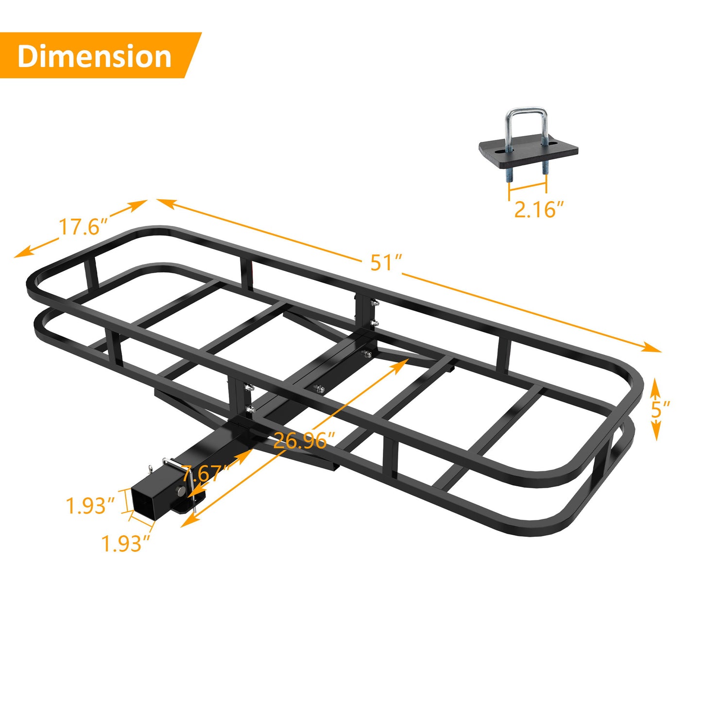 Heavy Duty Alloy Steel Cargo Basket With 500 Lbs Load Capacity In For Cars, Suvs, Trucks, And Trailers - Black