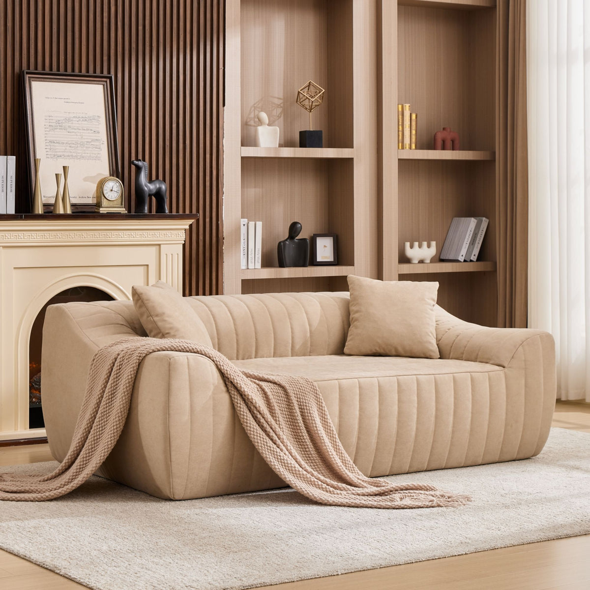 Oversized 2 Seater Loveseat With 2 Decor Throw Pillows, Deep Seat Sofa For Living Rooms