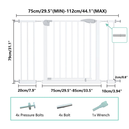 Pressure Mounted Baby Gate For Stairs - White