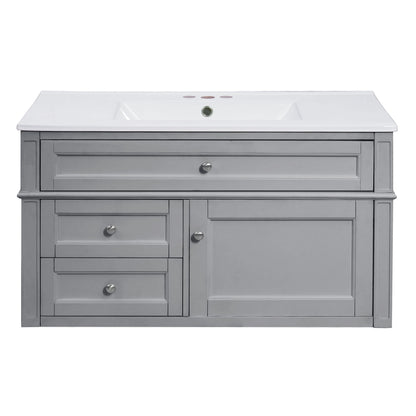 Modern Wall Mounted Floating Cabinet With Double Drawer And Sink