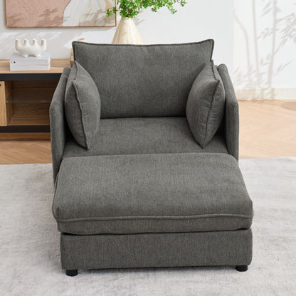 Oversized Deep Seat Accent Chair With Matching Storage Ottoman & Throw Pillows