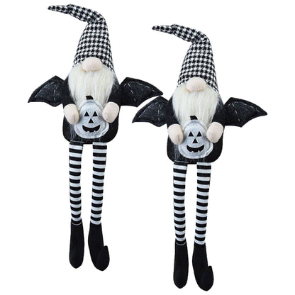 Sitting Gnome With Wings & Plaid Hat, For Halloween Decor