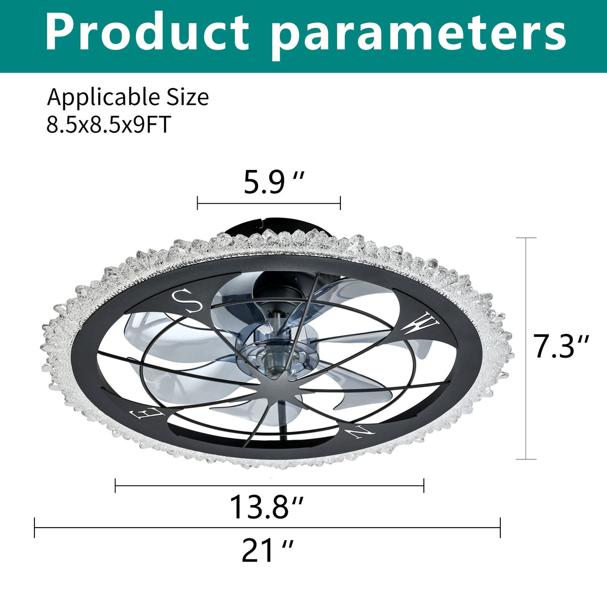 21" Caged Ceiling Fan With Dimmable LED Light And Remote Control, Low Profile Flush Mount Fan - Matte Black