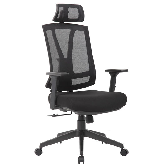 Office Chair With Adjustable Headrest & Back, High Back Swivel Desk Chair - Black