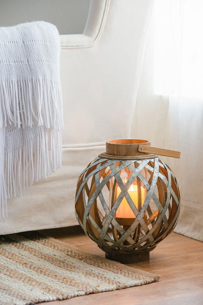Decorative Lantern With Handle, Wooden Lantern For Indoor Outdoor, Home Garden, Wedding - Silver