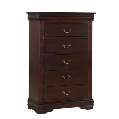 Contemporary Louis Philip Cherry Chest With Five Drawers Solid Wood Ample Storage - Cherry