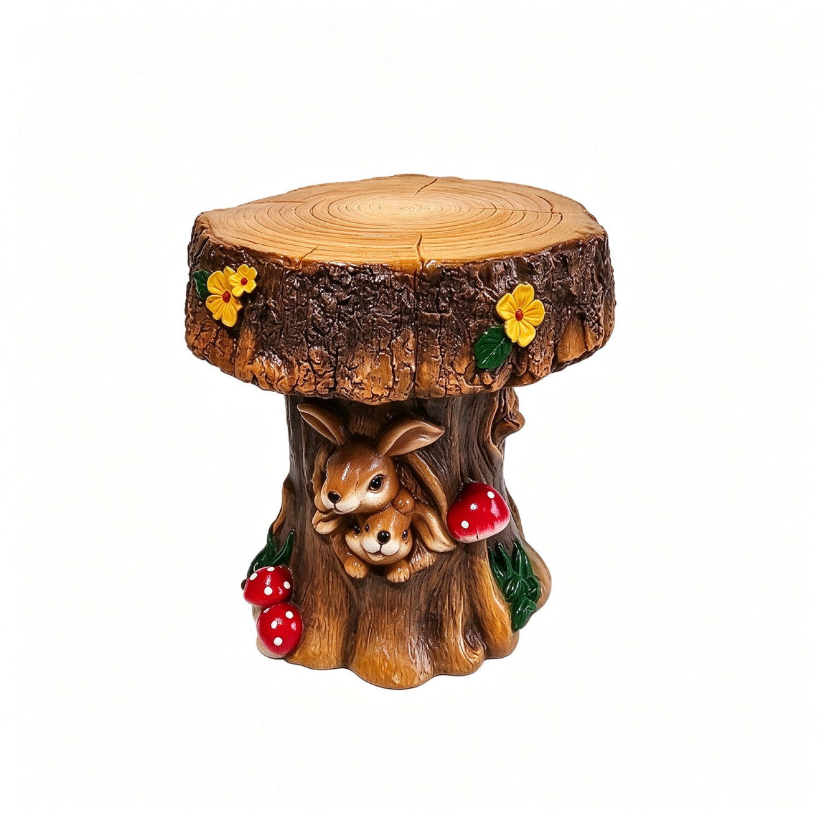 Rabbit Garden Chair, Whimsical Tree Stump Design, Indoor Outdoor Accent Chair - Brown