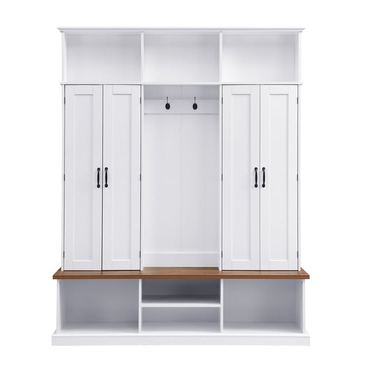 Entryway Hall Tree With Bench, 3 Top Cubbies & Bottom Storage Space