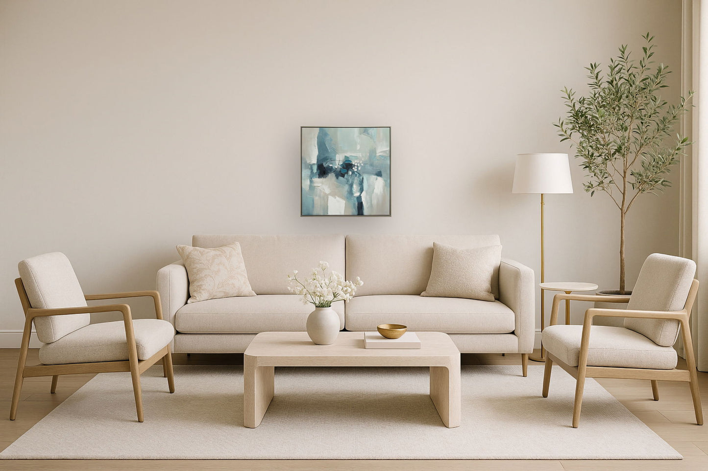 "Azure Symphony" Hand-Embellished Canvas In Frame - Blue / White / Gray