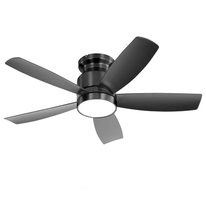 Flush Mount Ceiling Fan With 18W LED Light And Remote Control Blades - Black