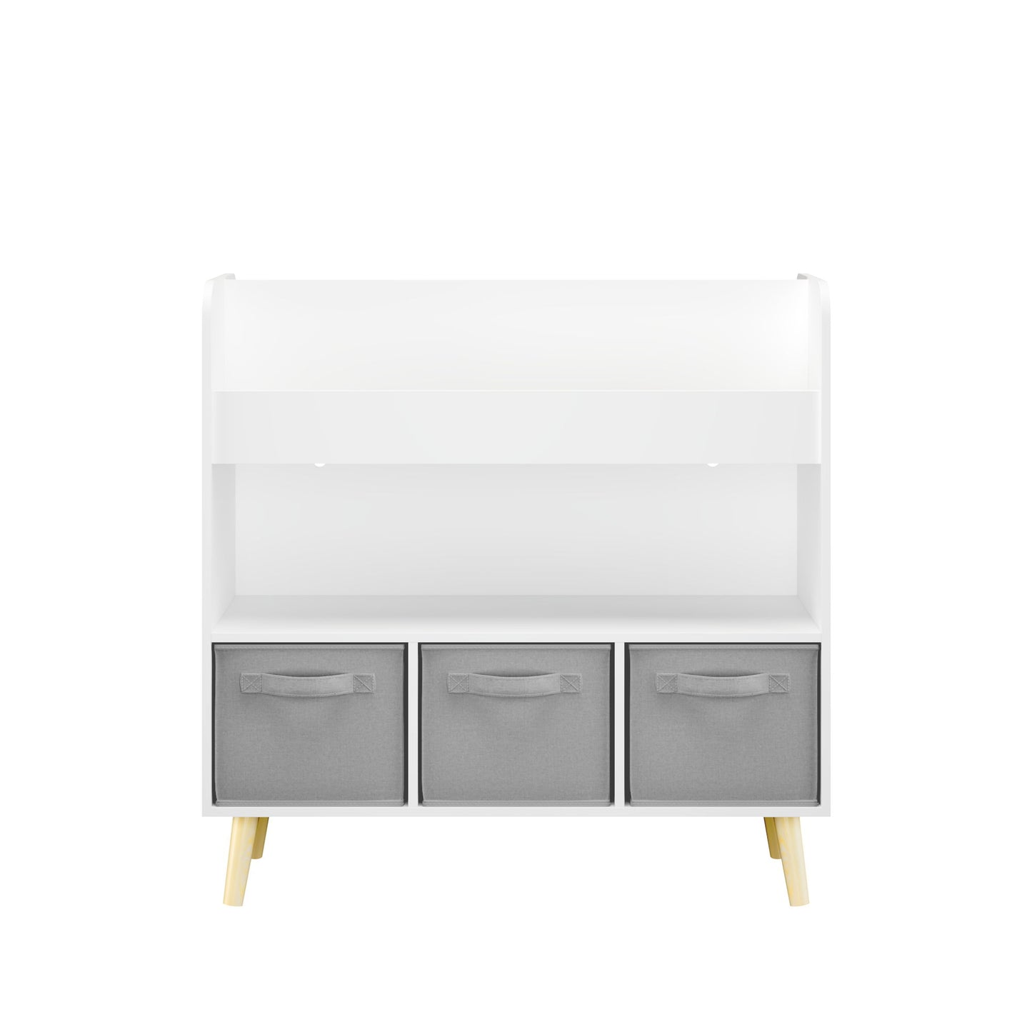 Bookshelf With 3 Bins, Storage Shelf For Toys And Books - White