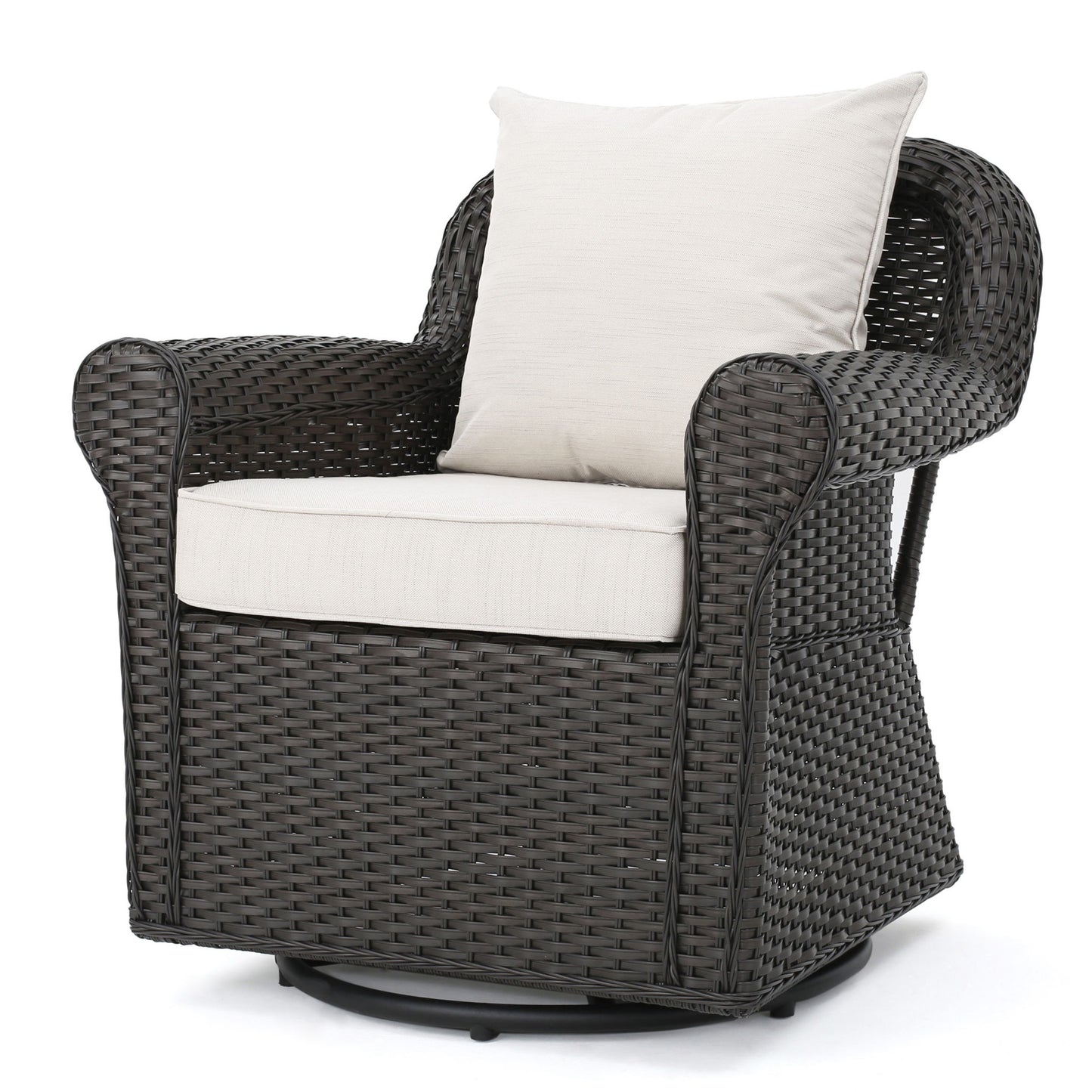 Amaya - Outdoor Swivel Rocker Chair With Water Resistant Cushions - Brown / Beige