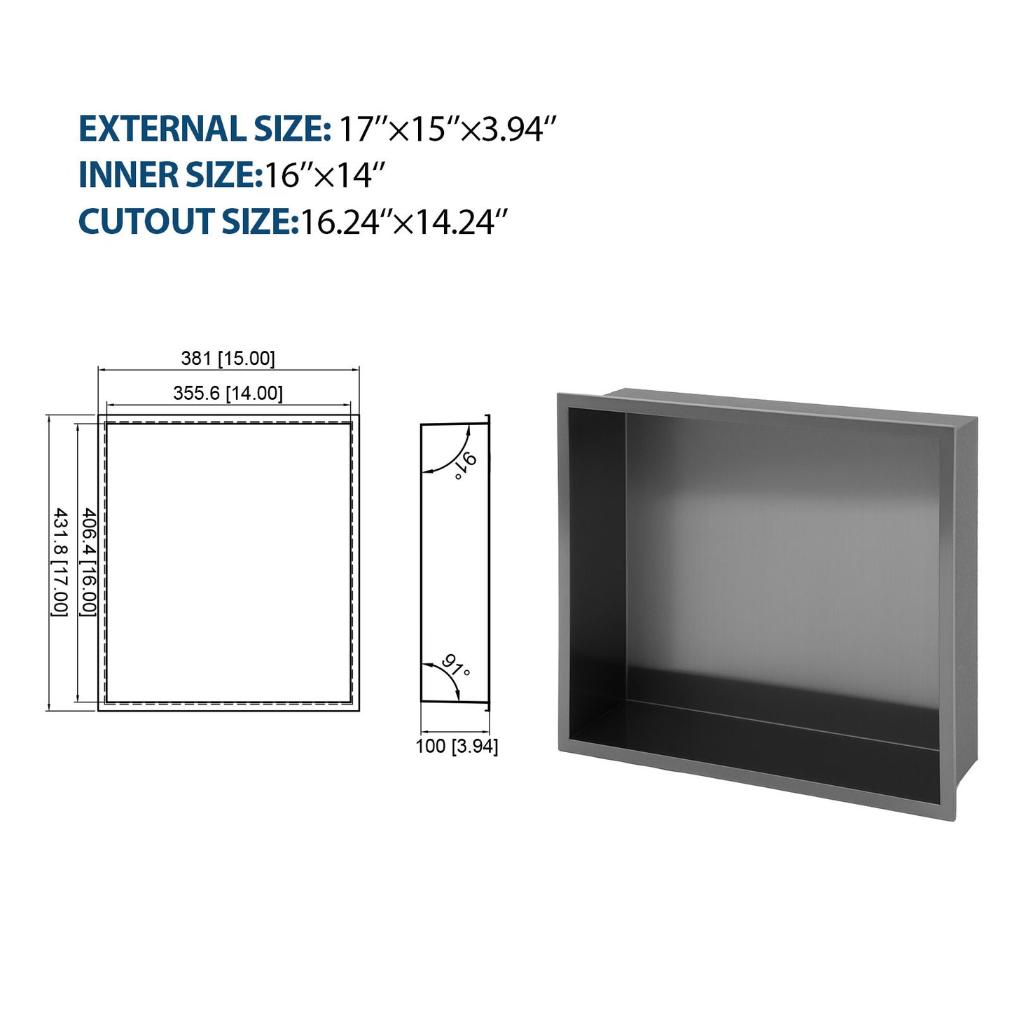 Stainless Steel Shower Niche With Seamless Design For Bathroom Storage