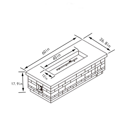 60" Propane Gas Fire Pit Table, 60000 Btu Rectangular Concrete Fire Pit For Outside Patio Deck Garden Backyard - Sandstone