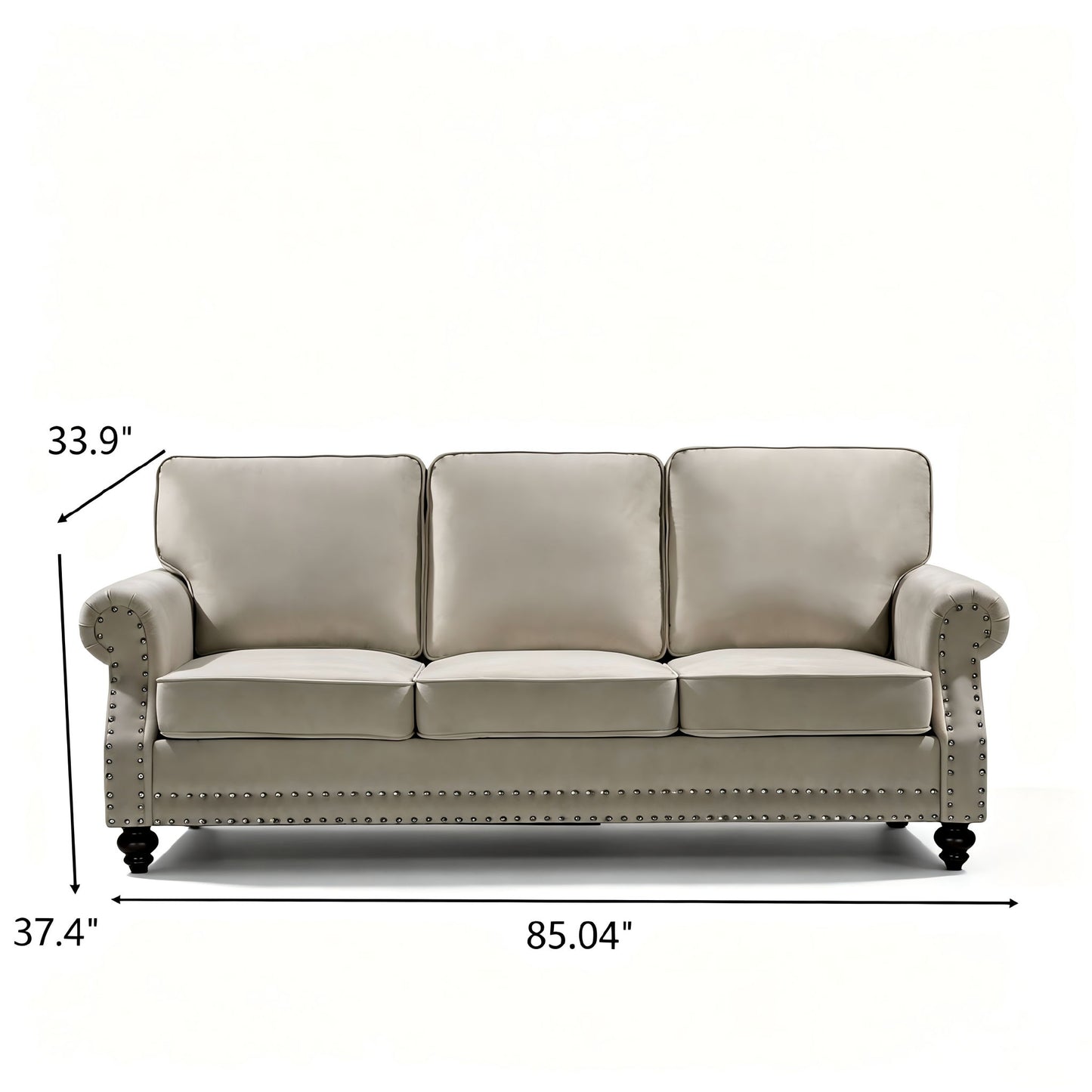 3 Seater Sofa With Nailhead Trim And Turned Legs For Living Room