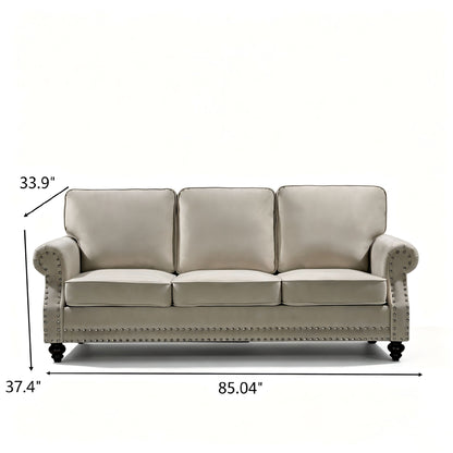 3 Seater Sofa With Nailhead Trim And Turned Legs For Living Room