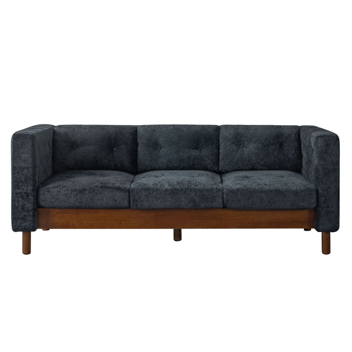 3 Seater Sofa With Square Arms, Tufted Pillow Back For Living Room