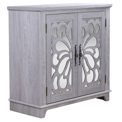 Elegant Sideboard With 2 Acrylic Mirrored Doors, Adjustable Shelf Storage