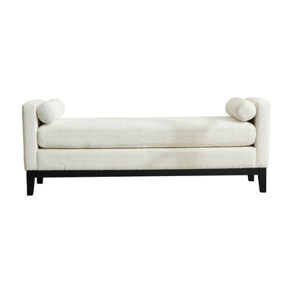 Upholstered End Of Bed Bench With Arms, 2 Bolsters For Bedroom - Ivory