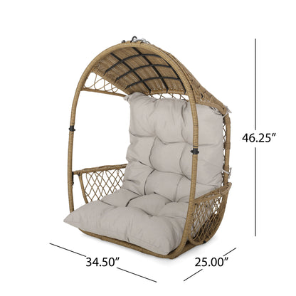 Outdoor / Indoor Wicker Hanging Chair With 8Ft Chain - Light Brown / Beige