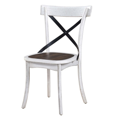 2 Pieces Set Dining Side Chair Rustic Modern Farmhouse Design Retro Design With Metal X Design - Antique Dark Oak / Antique White