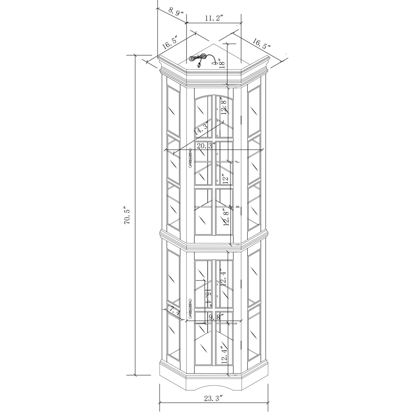 Corner Curio Cabinet With 5 Shelves And Lighting System (E26 Light Bulb Not Included)