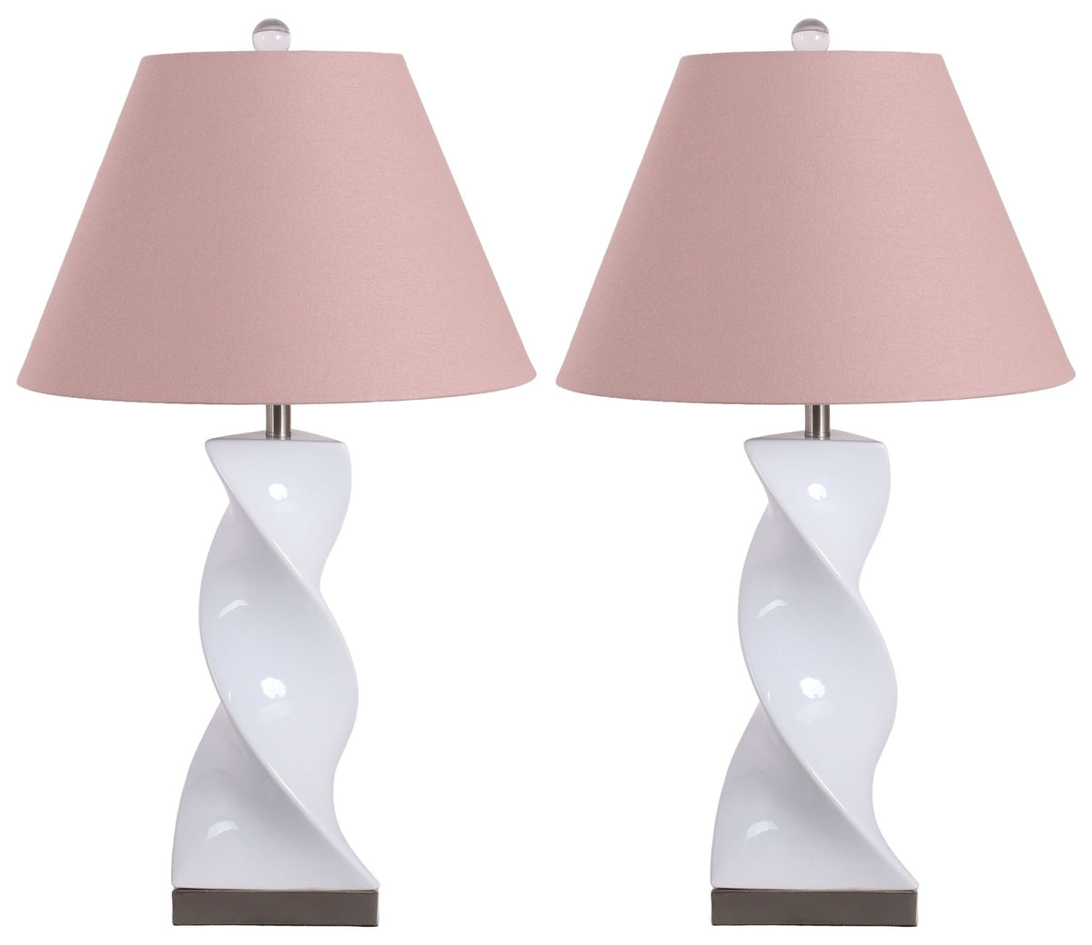 Blush Pirouette - 26 X 15 - Ceramic Table Lamp (Set of 2) - Glossy White