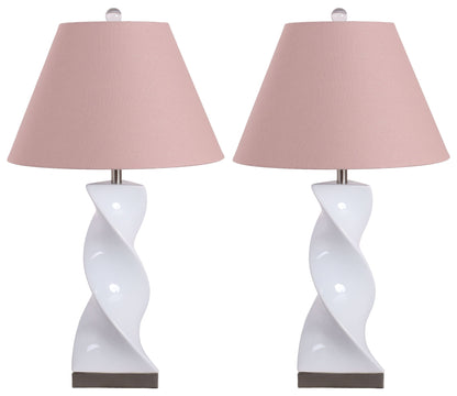 Blush Pirouette - 26 X 15 - Ceramic Table Lamp (Set of 2) - Glossy White