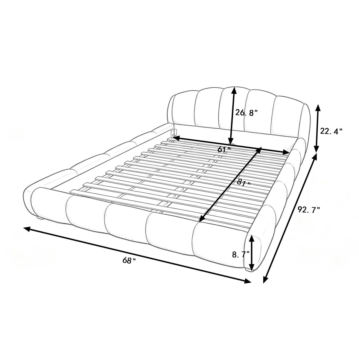 Upholstered Platform Bed Frame, Low Profile Floor Bed, No Box Spring Required