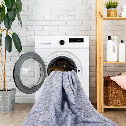 Maval - 2'6'' X 10' Washable Runner Rug - Blue / Cream