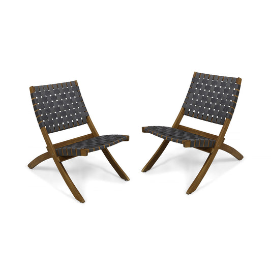 Solidago - Outdoor And Strapping Belt Folding Chairs, (Set of 2) - Black / Brown
