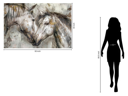 Floating Tempered Glass With Foil Horses In Love - Gray