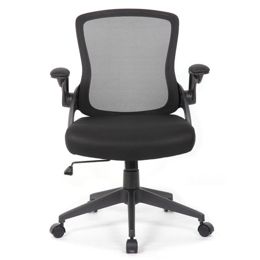 Office Chair With Mid Back Design, Adjustable Height And Foldable Armrests - Black