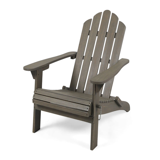 Outdoor Foldable Adirondack Chair With Hand Crafted Details - Gray