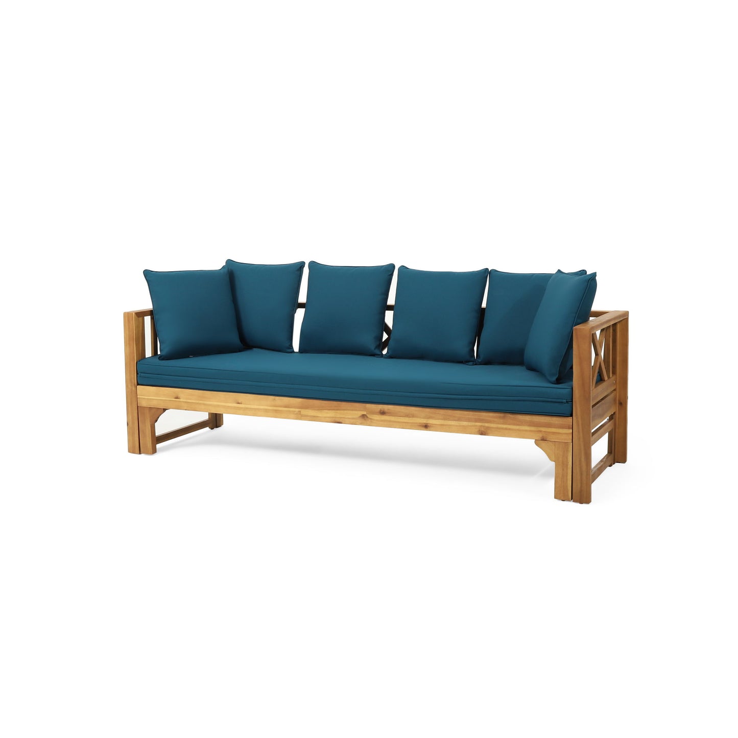 Outdoor Daybed With X-Shaped Panel Backrest And Armrests - Teak