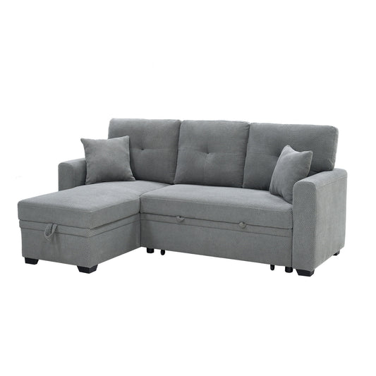 Sleeper Sectional Sofa With Pull Out Bed, Reversible Chaise, Hidden Storage
