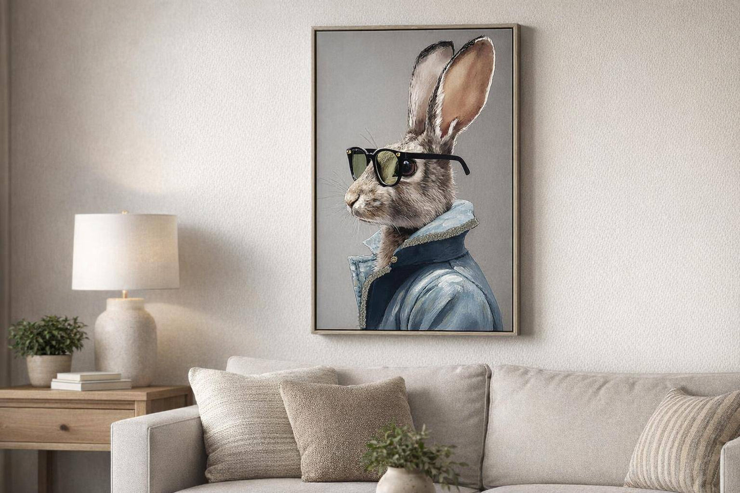 Velvet Hare II Hand-Embellished Canvas With Fabric In Frame - Gray / Blue